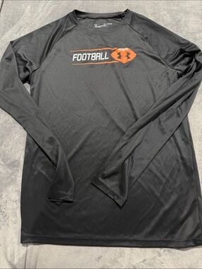Under Armour Black Long-Sleeve Football Graphic Tee with Orange Logo